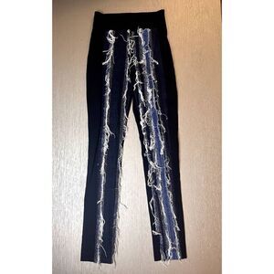 No Ka'Oi Black Frayed Denim Patchwork Leggings Women's Size XS